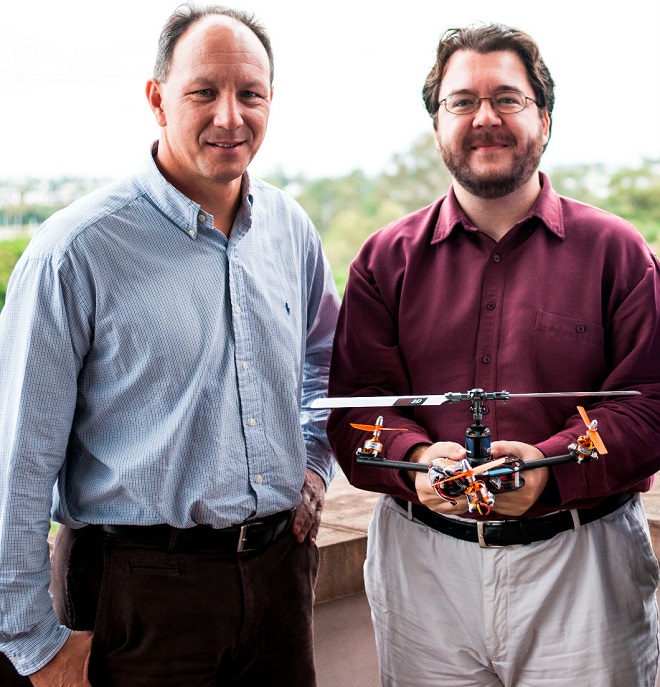 V-TOL Aerospace's Mark Xavier, left, and UQ’s Dr Paul Pounds