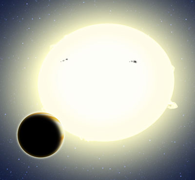 This artist’s conception portrays the first planet discovered by the Kepler spacecraft during its K2 mission