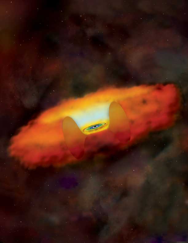 An artist's illustration of the black hole at the center of dwarf galaxy RGG 118