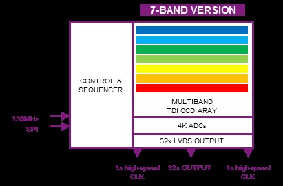 Schematic representation of a multispectral TDI image sensor with 7 bands