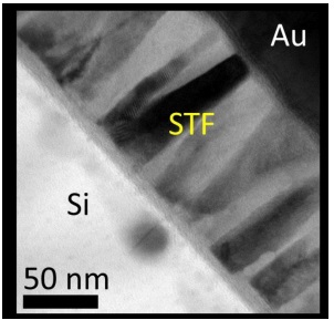 Image of nanopillar-like poly-crystalline STF film obtained by transmission electron microscopy.