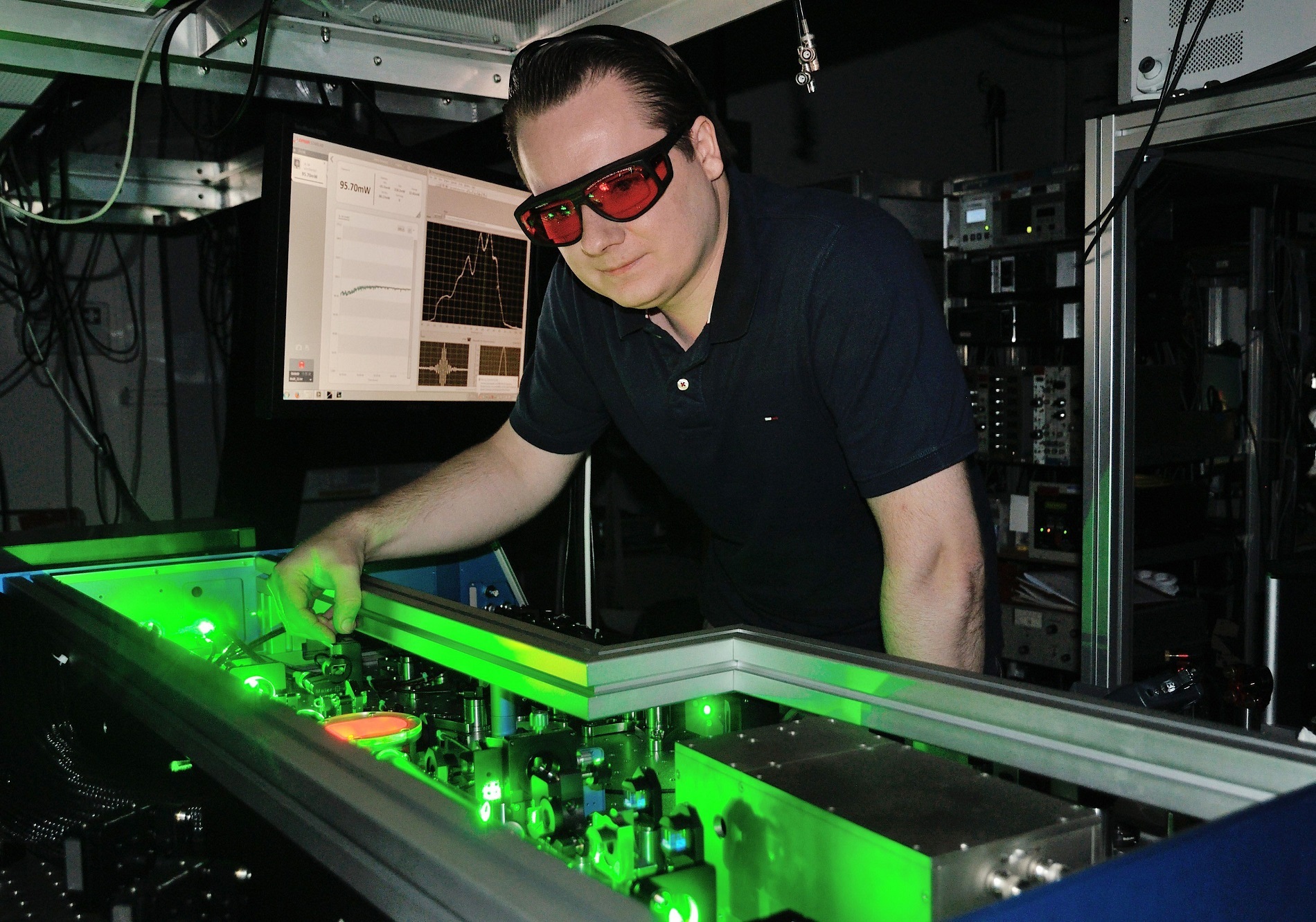 To emit electrons from the semiconductor crystal, researchers bombard it with ultra-short laser pulses.