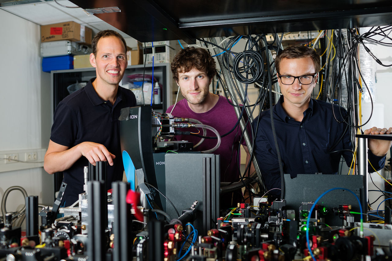 Researchers from QuTech in Delft working on the ‘entanglement on demand’ experiment’