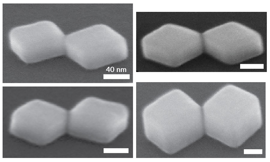 SEM images of silver nanocrystal-based tunnel junctions grown with different dimensions