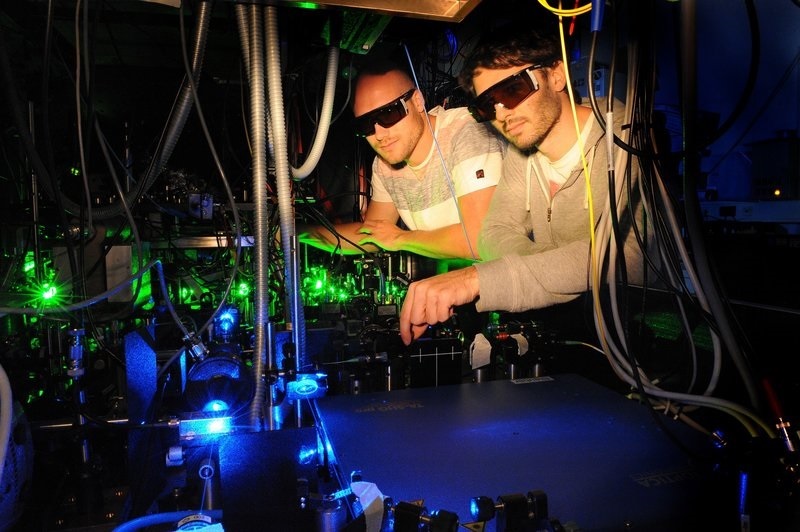 Steffen Schmidt-Eberle and colleague Thomas Stolz working in their lab at Max Planck Institute of Quantum Optics to gain fundamental insights for future quantum technologies