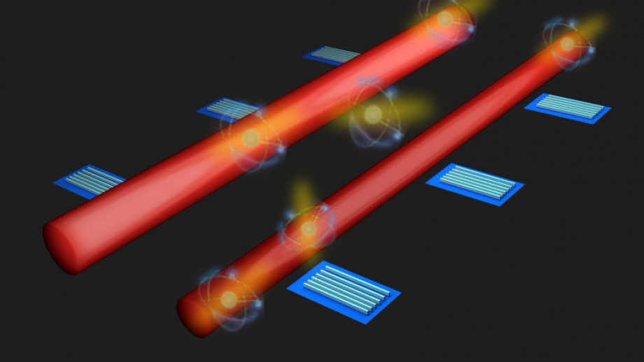 An artist's impression of the research team's innovative system of detectors along quantum circuits to monitor light particles