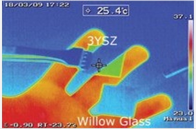 IR camera image of the ultra-thin YSZ ceramic.