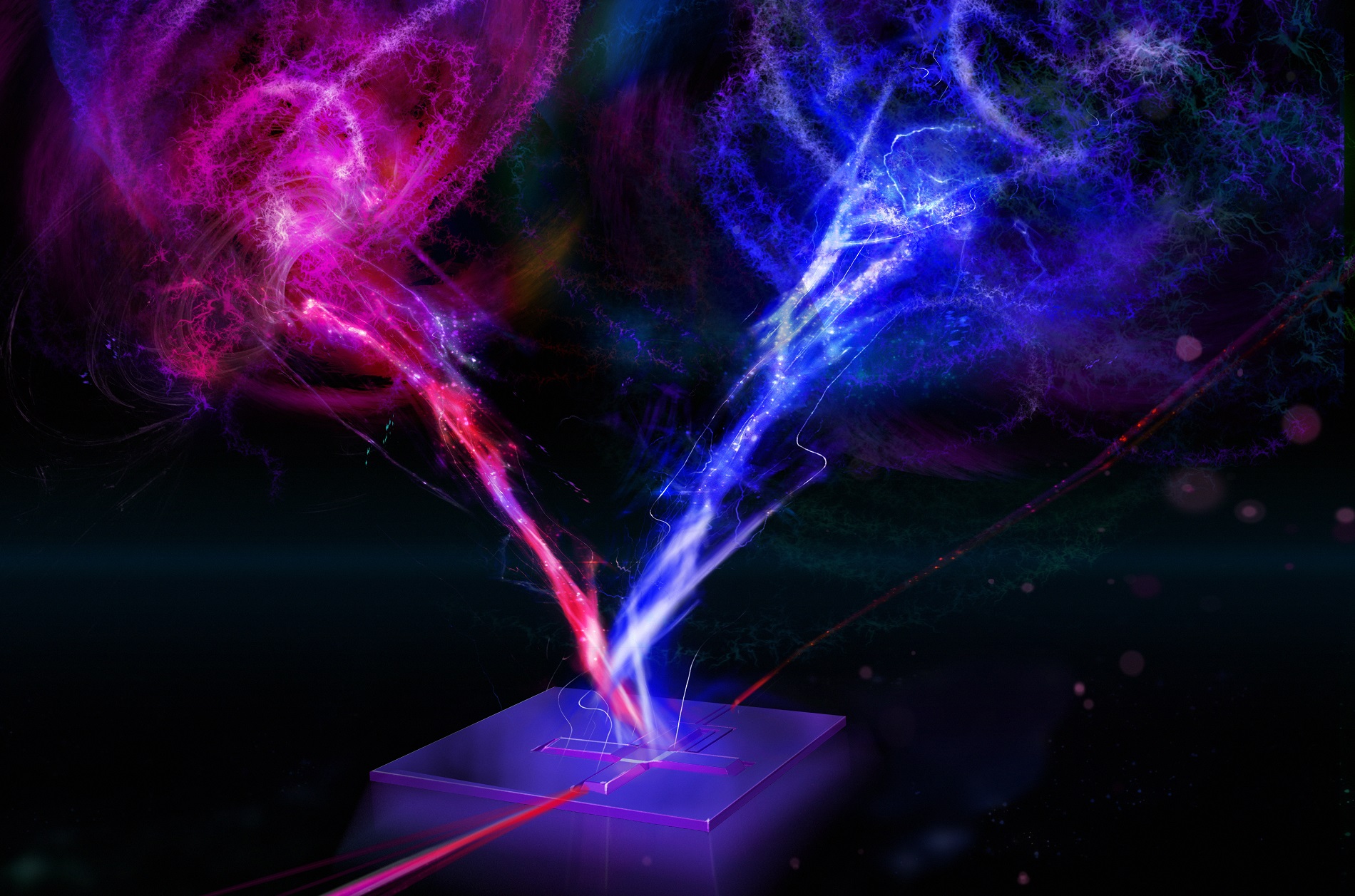 Artistic impression of qubit readout using the quantum states of a resonator