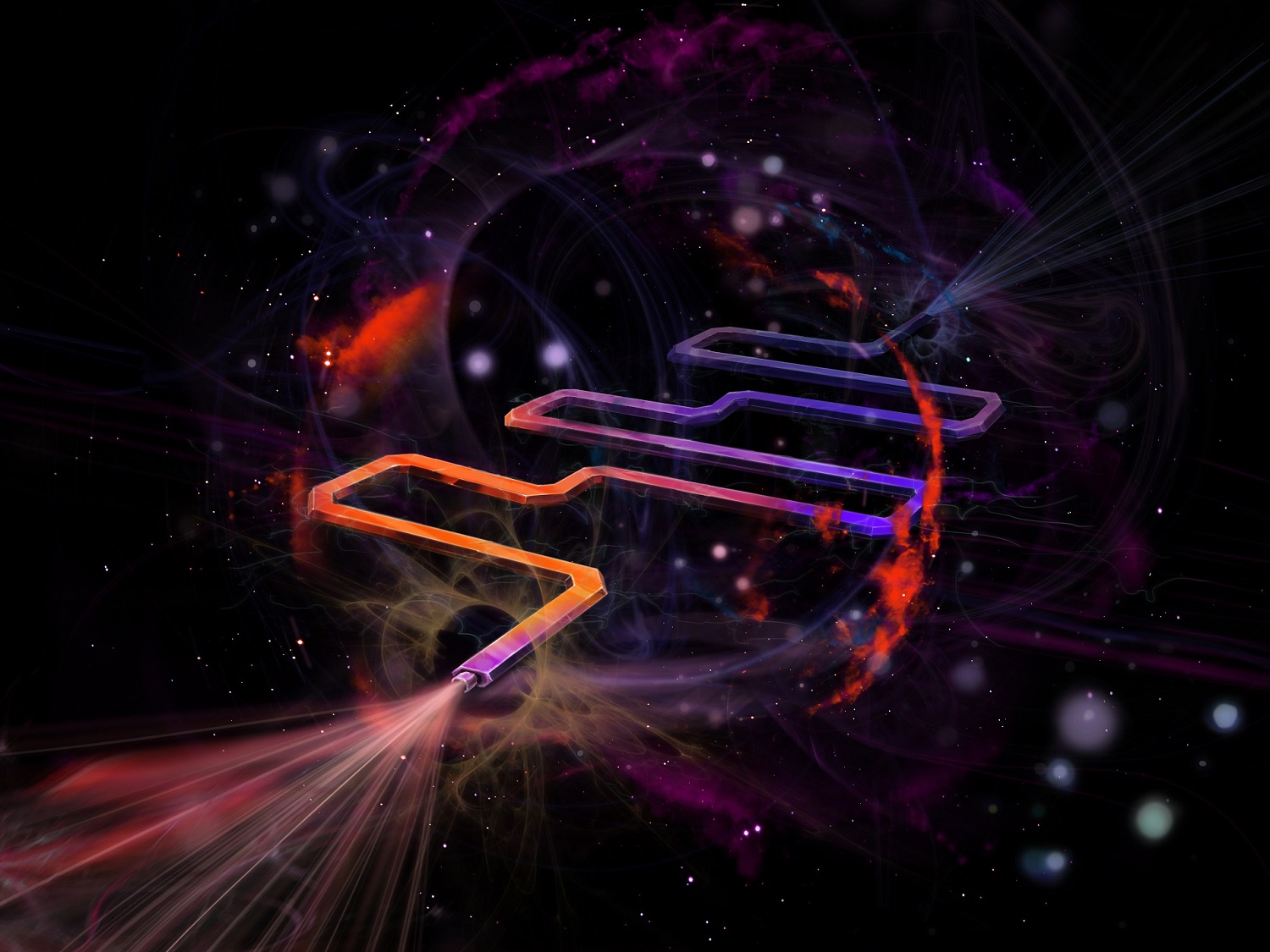 Artistic impression of a superconducting resonator coupled it its quantum-mechanical environment
