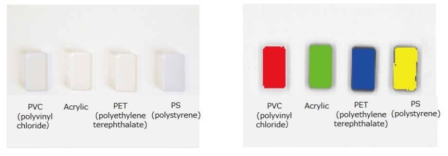 Imaging examples of plastic materials captured with ordinary camera and hyperspectral camera