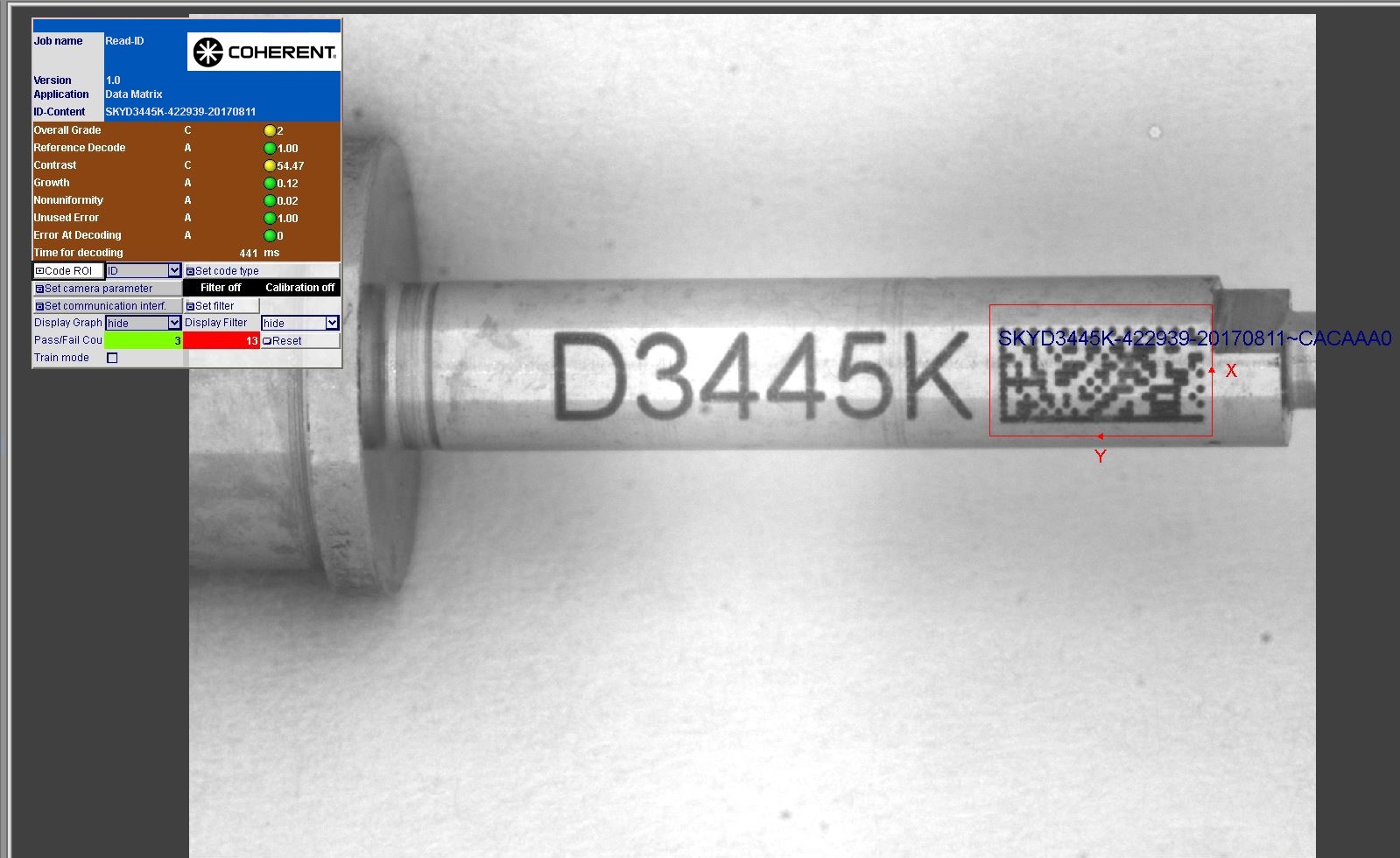 This image shows a UDI mark after 50 autoclaving cycles with no significant effect on readability and no observable corrosion