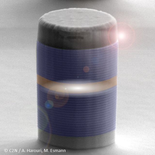 Scanning electron micrograph of the novel Brillouin scattering micropillar device