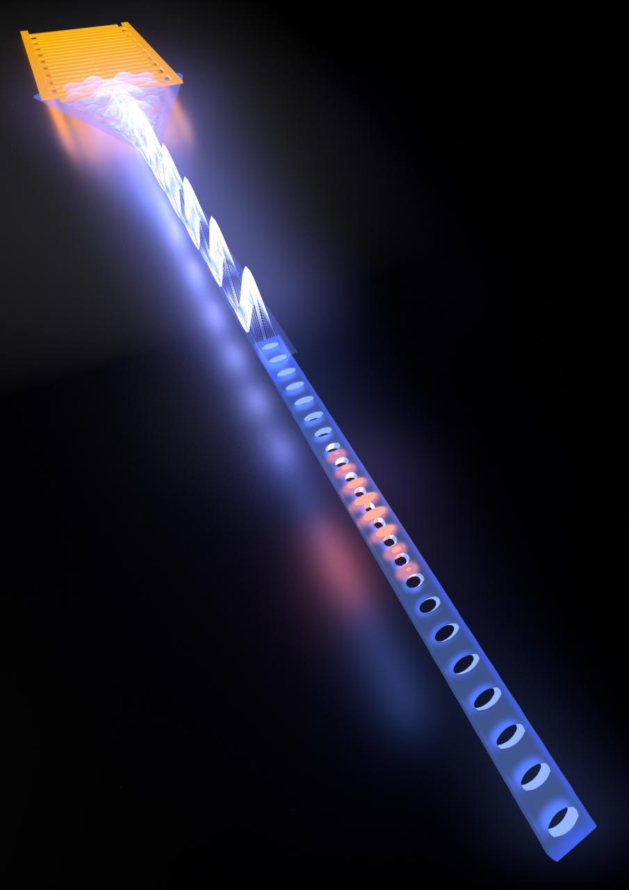 Artists impression of a microwave-opto-acoustic transducer