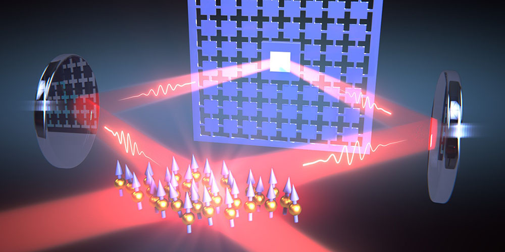 A loop of laser light connects the oscillations of a nanomechanical membrane and the spin of a cloud of atoms