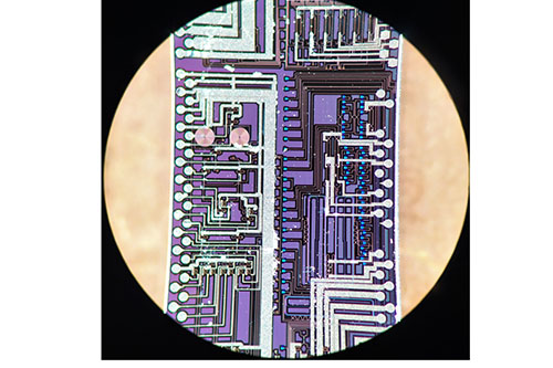The silicon photonic chip used in the study to generate and interfere high-quality photons.