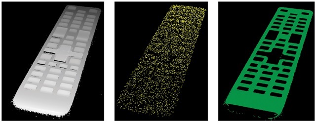 The reference plane can be set explicitly, or calculated from the 3D point cloud, and thus has an object levelling ability