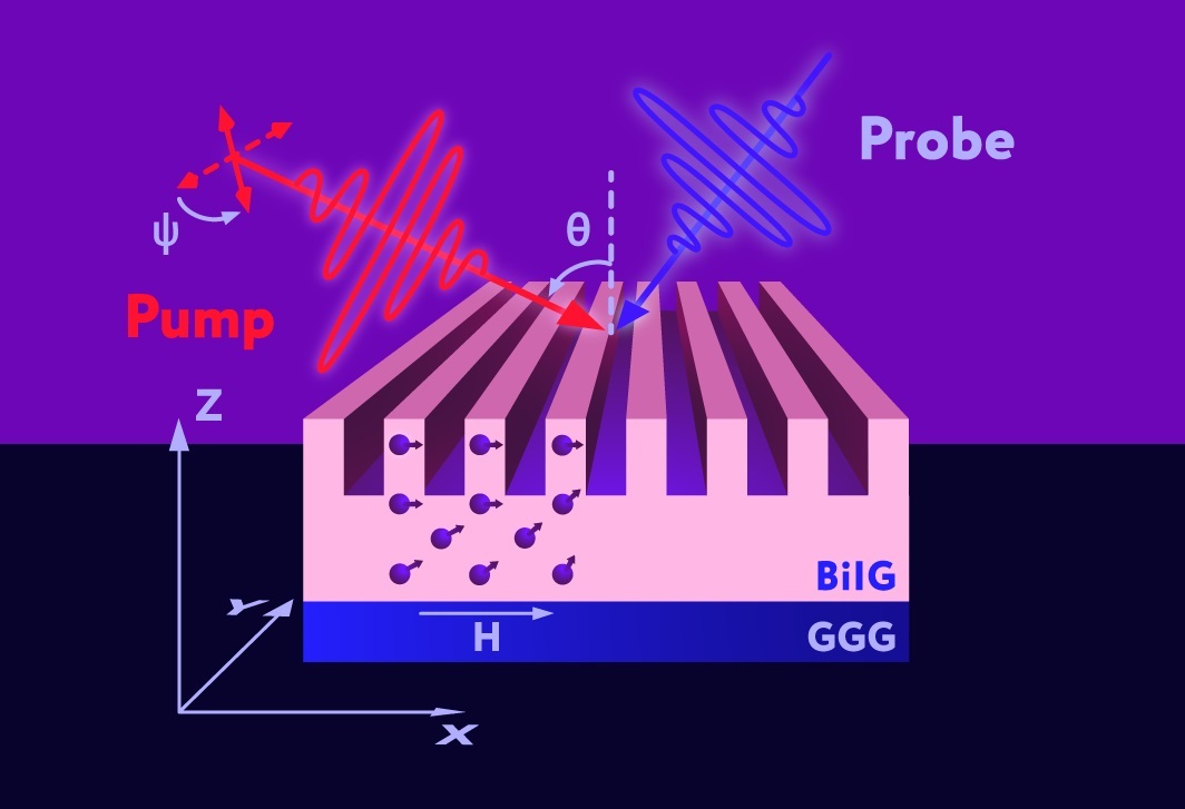 Schematic representation of spin wave excitation by optical pulses