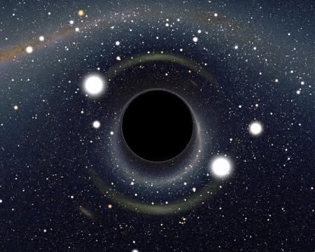 A computer-generated image of the light distortions created by a black hole