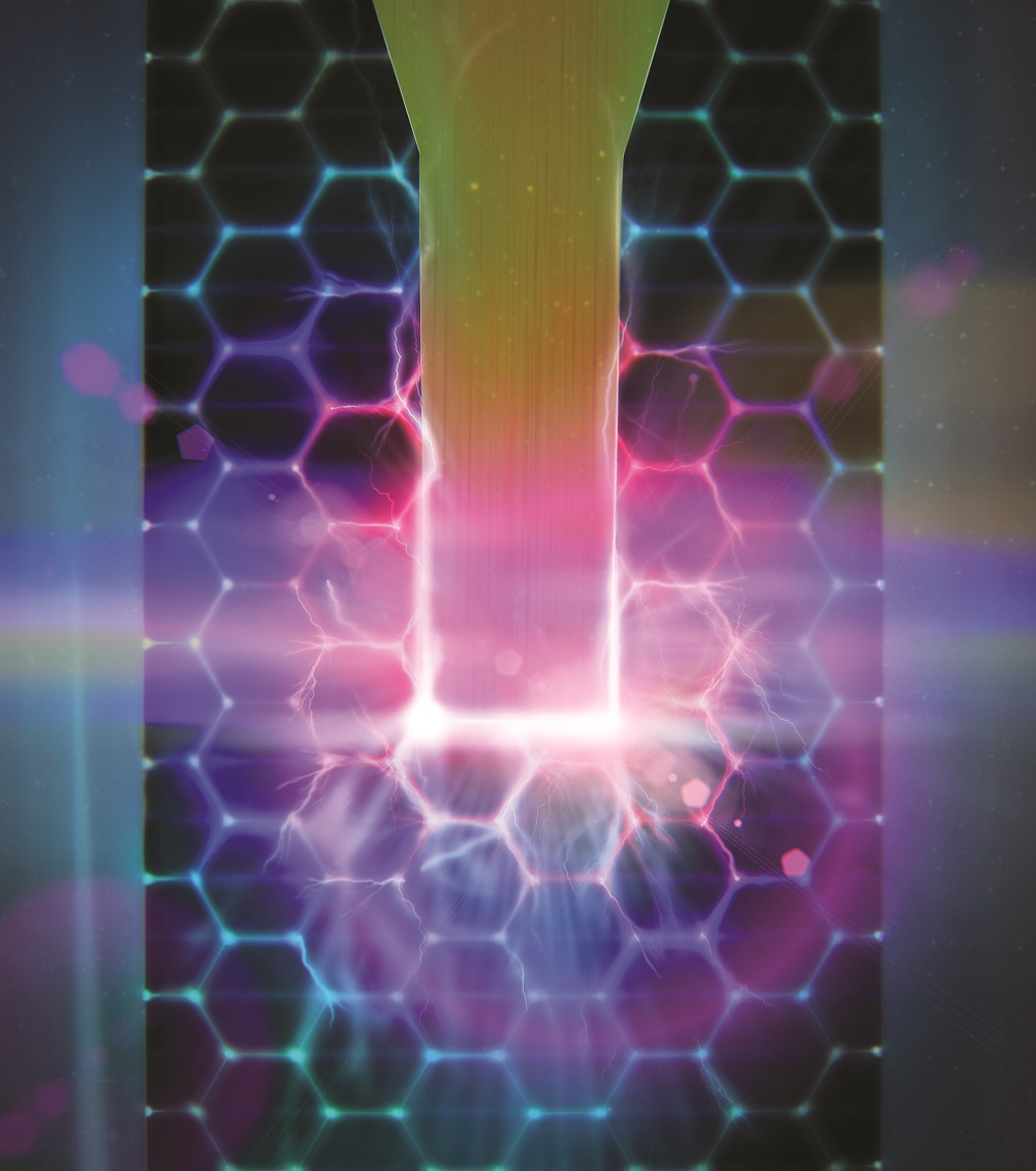 Artistic impression of the inteplay between heating and electric field in a graphene bolometer