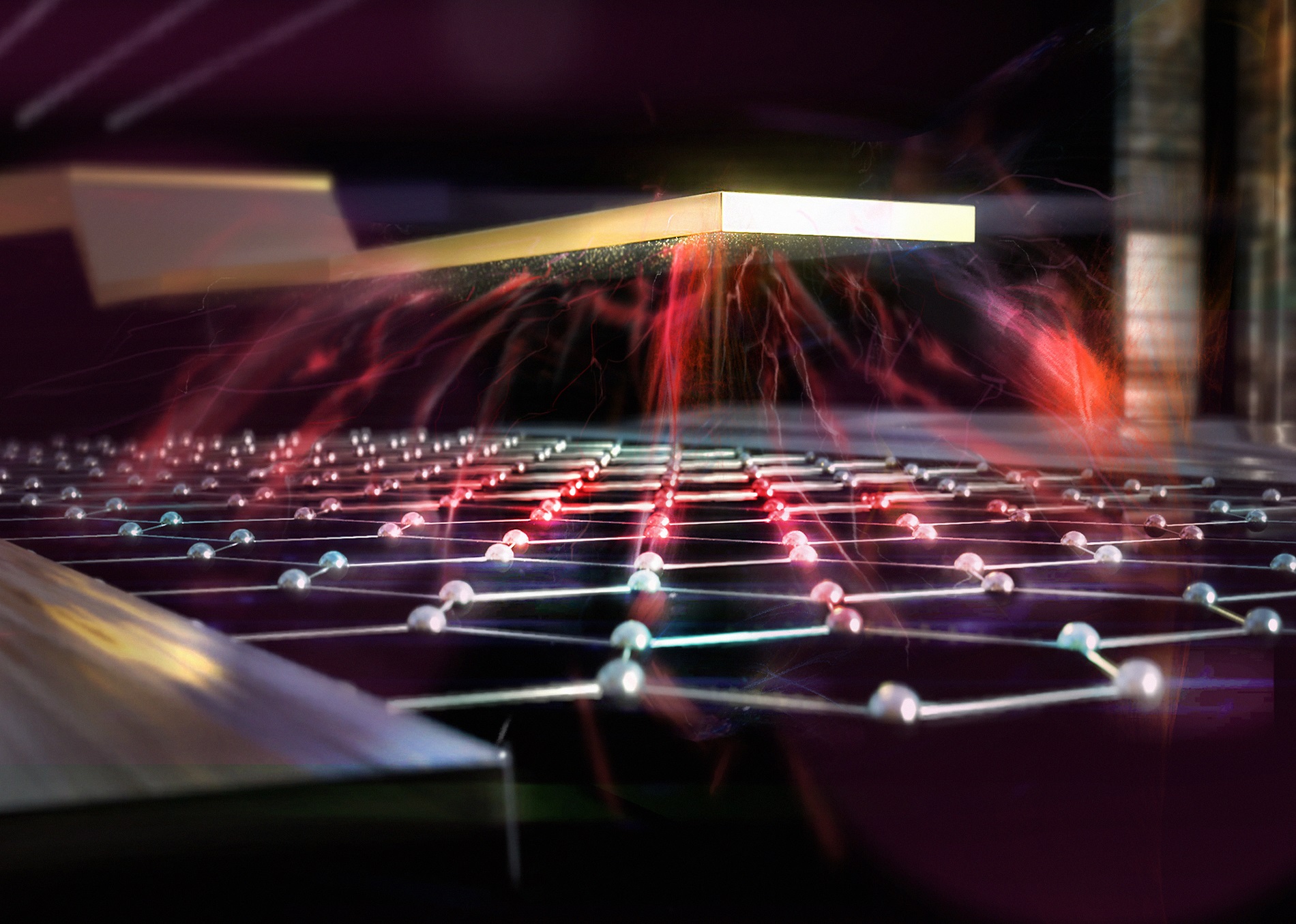 Artistic image of a graphene bolometer controlled by electric field