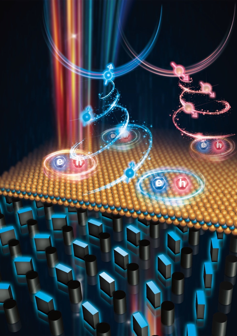 The incorporation of a WSe2 monolayer into a photonic crystal slab with geometric phase defects enables spin-dependent manipulation of the emission from valley excitons of the WSe2, as well as from randomly placed quantum emitters.