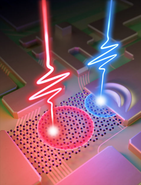 Synchronized laser pulses generate a burst of real and virtual charge carriers in graphene that are absorbed by gold metal to produce a net current