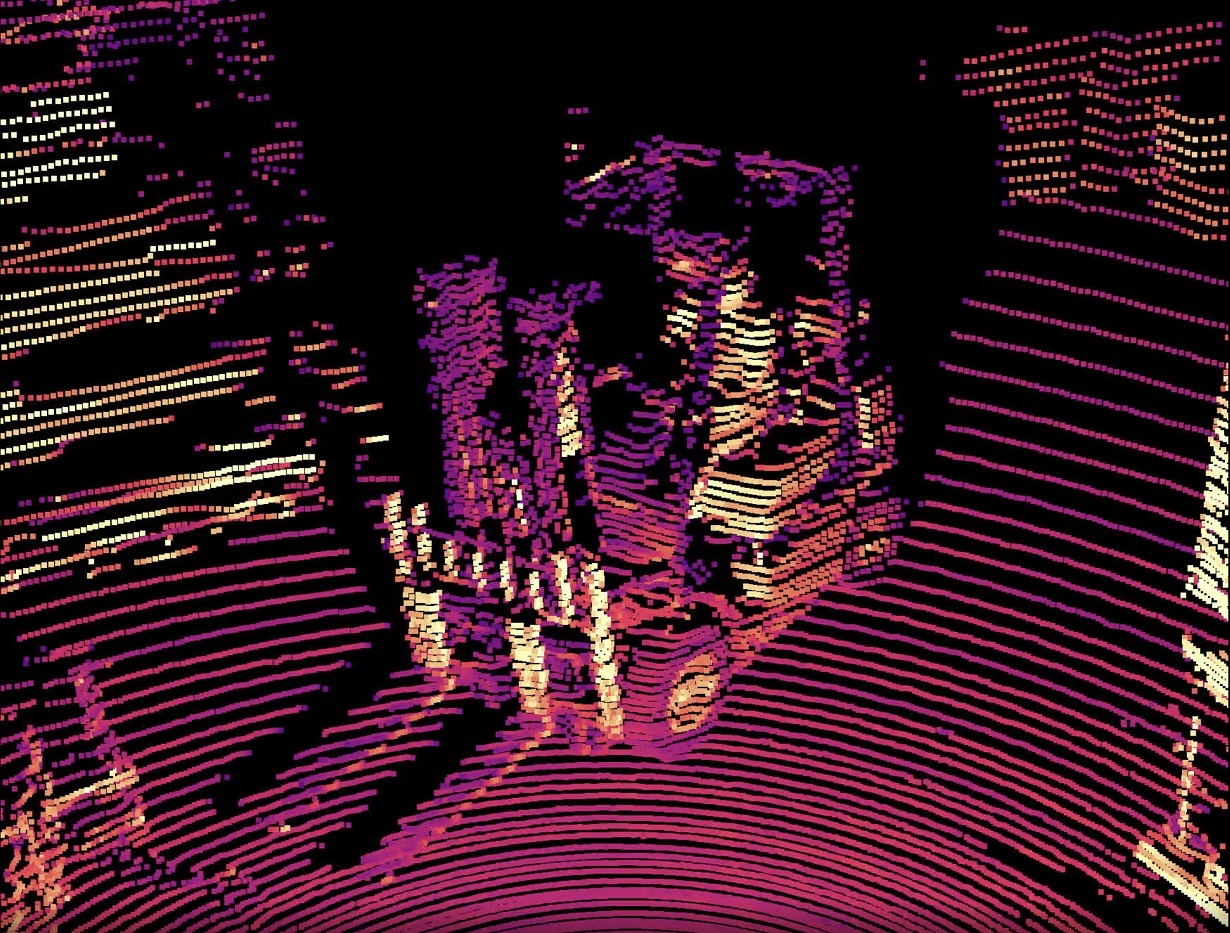 Point cloud of a forklift captured with a REV7 digital lidar sensor.