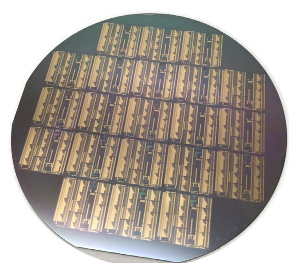 This fully processed, 4-inch wafer contains thousands of devices.