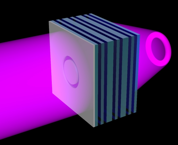  ultraviolet (UV) metamaterial formed of alternating nanolayers of silver (green) and titanium dioxide (blue). 