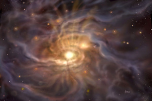 artist’s impression of the developing star/cloud system