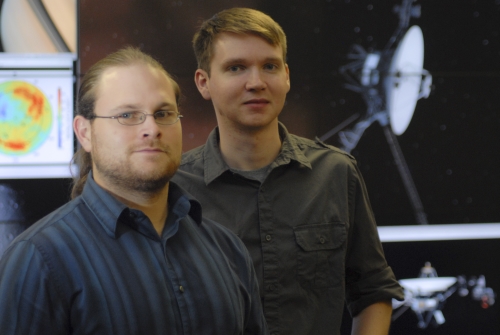 UAH doctoral graduate and NASA analyst Dr. Brian Fayock, left, and UAH graduate student Eric Zirnstein