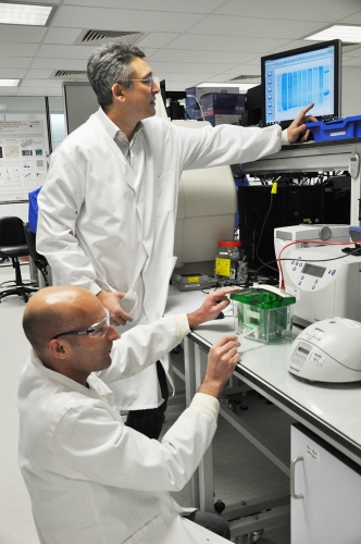 Dr Maurits de Planque and Dr Phillip Williamson in the lab