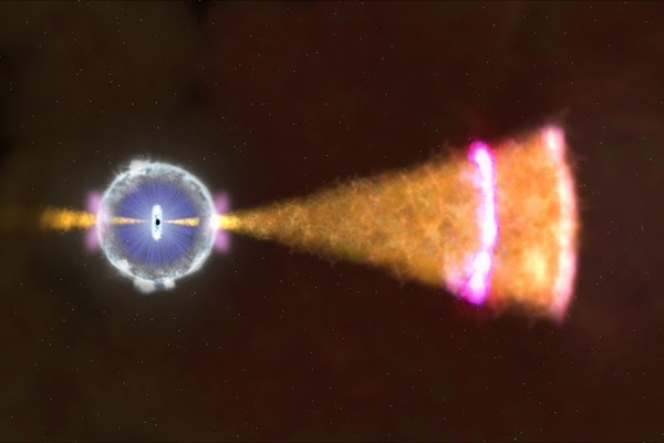 When the core of a massive star collapses, it can eject a jet of gas into space at nearly the speed of light