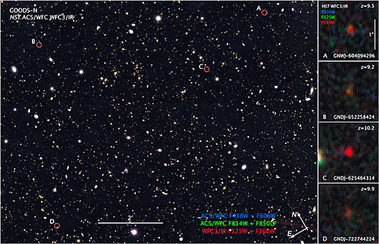 Astronomers have found four young, exceptionally bright galaxies rich in emerging stars at a time when the universe was only 500 million years old