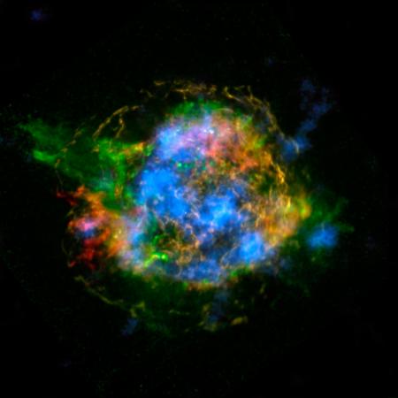 This map of the Cassiopeia A remnant shows radioactive material mapped in high-energy X-rays