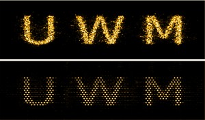 These images show the comparison between the simulated image transported through the researchers’ new optical fiber and a commercially available endoscopy imaging fiber