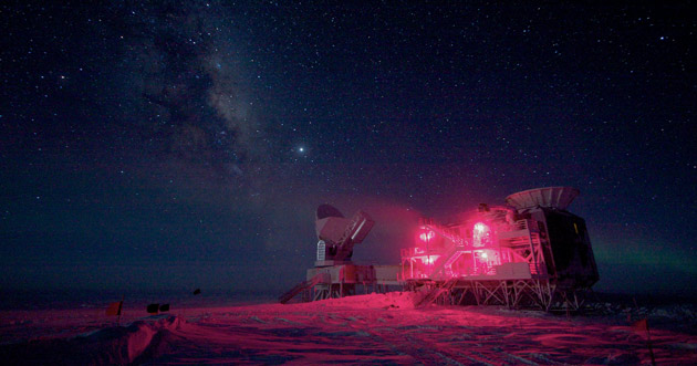 The 10-meter South Pole Telescope and the BICEP Telescope against the Milky Way