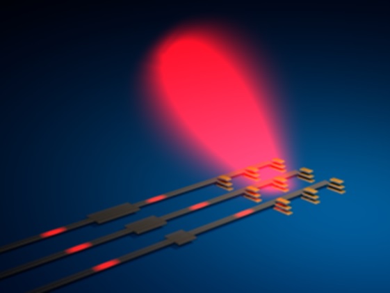 Conceptual image of steerable wireless data transmission by controlling the phases of the individual nanoantennas