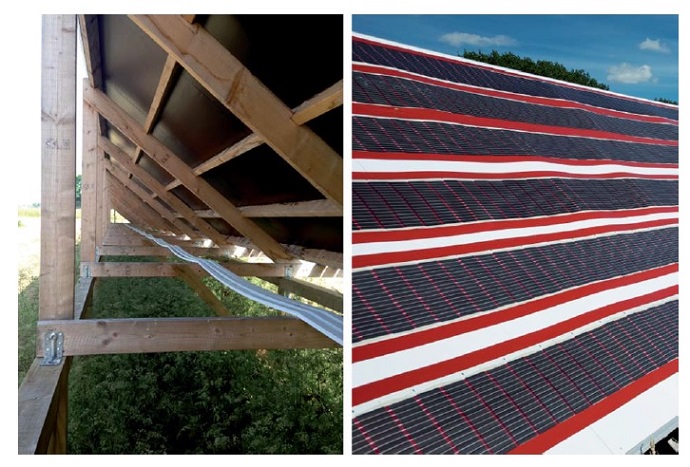 Photograph of the wooden scaffold structure of the solar park installation