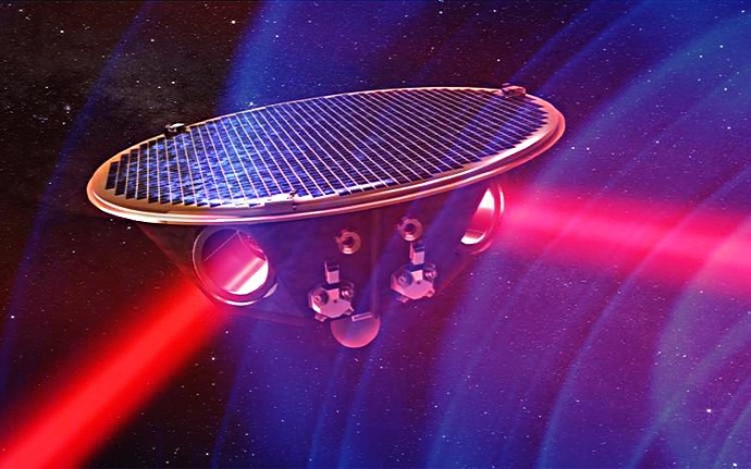 In the project eLISA, a mother satellite sends laser beams to two daughter satellites