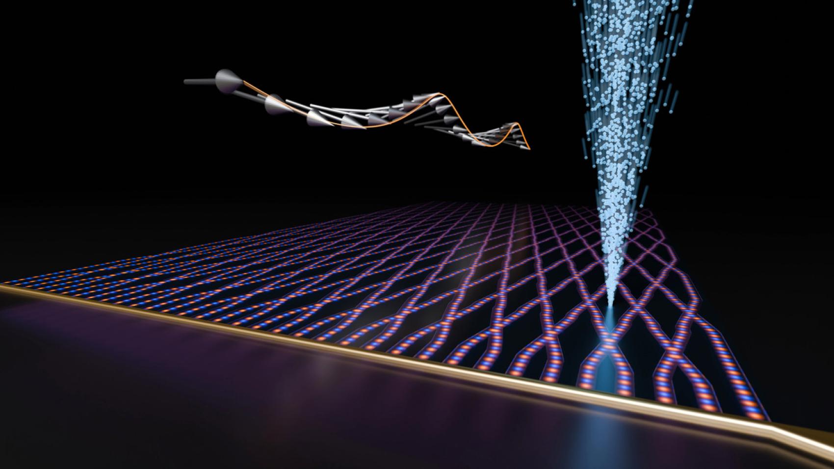Artistic depiction of a waveguide network for spin-wave propagation produced using an ion beam