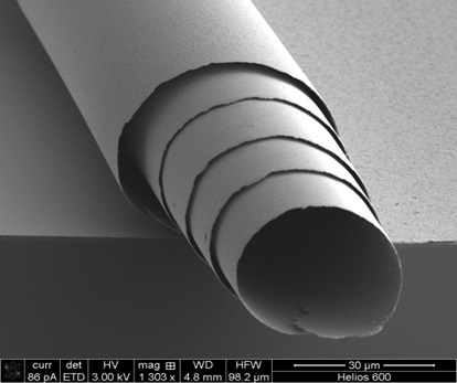 sheets of tin sulphide which roll up by themselves