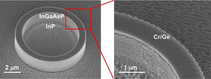 Scanning electron microscope image of the fabricated PT symmetry microring laser cavity