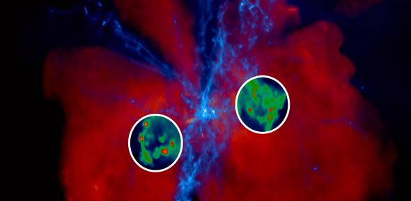 Illustration of the outflow and gas flowing in to the quasar in the centre