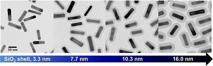 Gold nanorods with silica shells of varying thicknesses