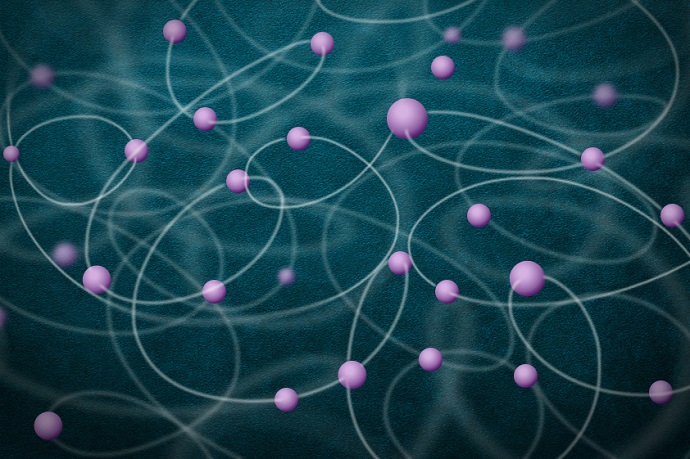 This image illustrates the entanglement of a large number of atoms
