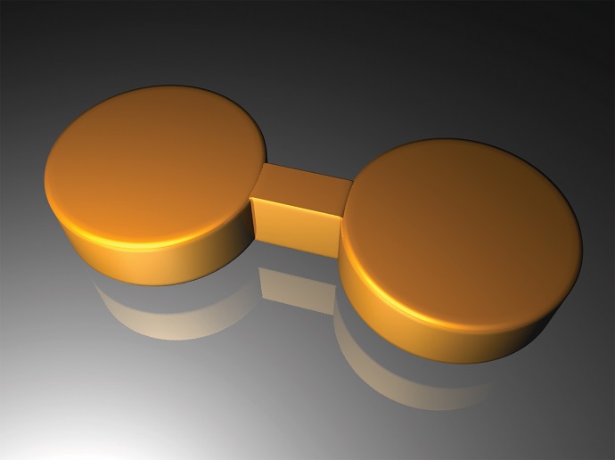 pair of gold nanodisks linked by a gold bridge