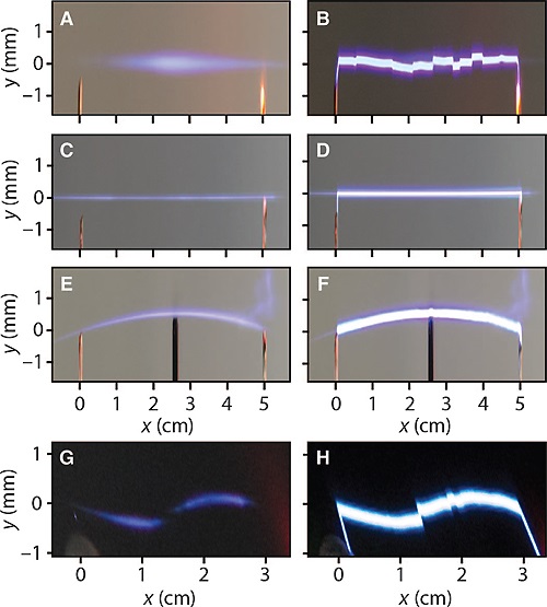 Shaped laser plasmas and electric discharges