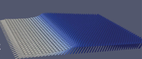 This image taken from a computer simulation shows nanomagnets tilted at various angles