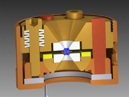 This cutaway schematic shows the diamond anvil cell